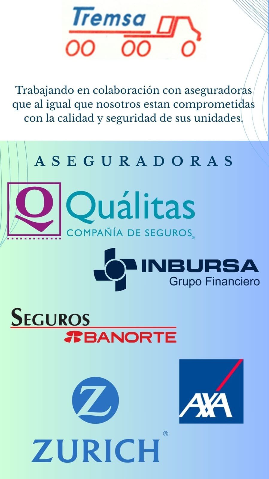 Logotipos de Quálitas, Inbursa, Seguros Banorte, Zurich y AXA